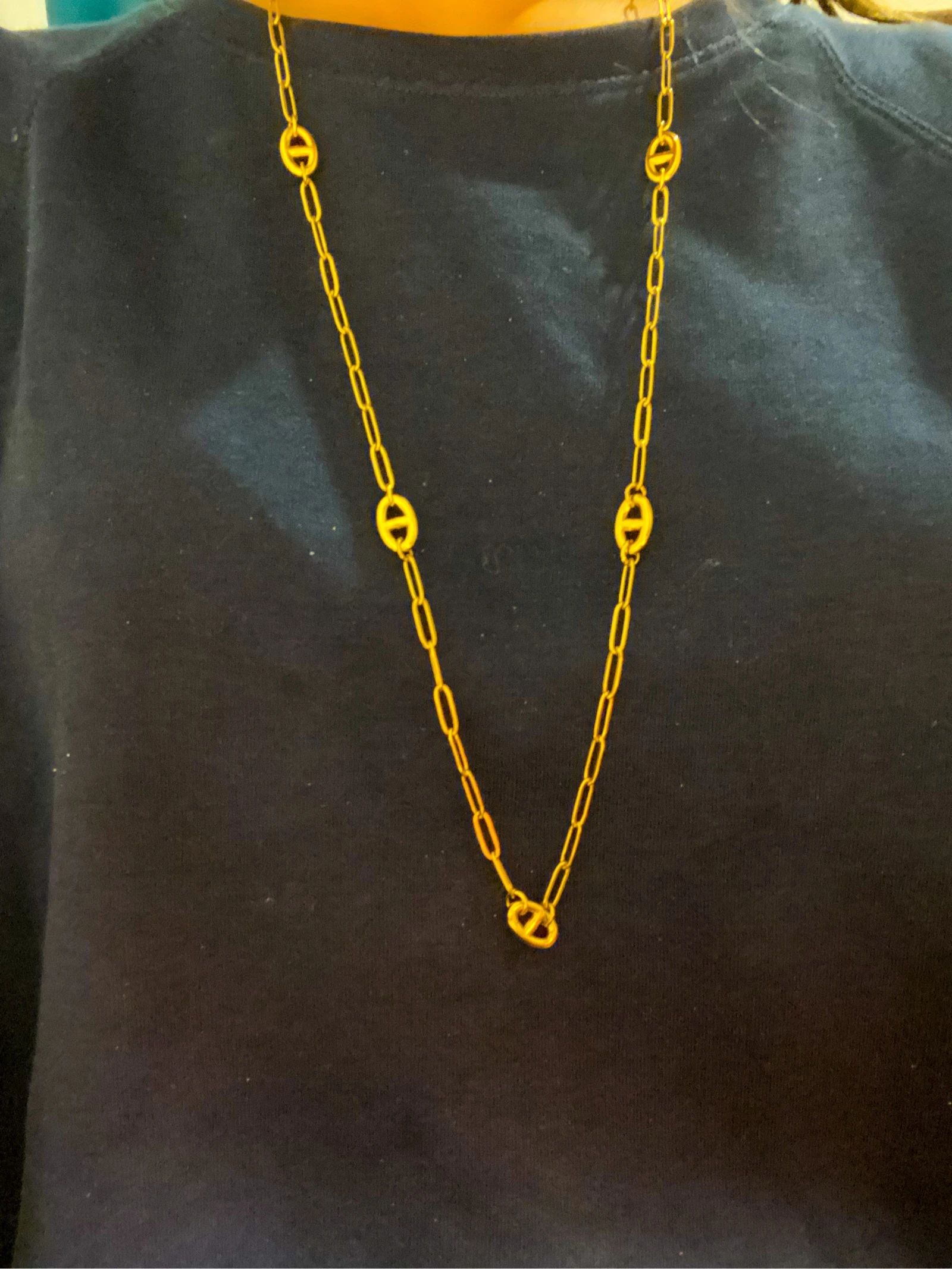 Sautoir maille marine dorée